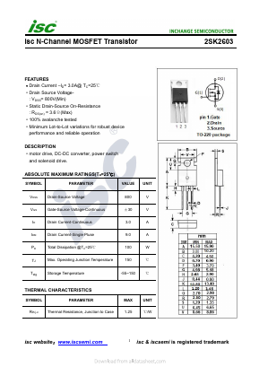 2SK2603 Datasheet PDF Inchange Semiconductor