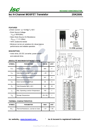 2SK2606 Datasheet PDF Inchange Semiconductor