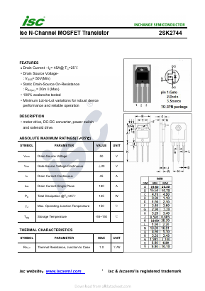 K2744 Datasheet PDF Inchange Semiconductor