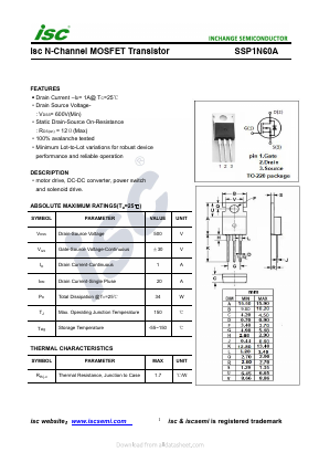 SSP1N60A Datasheet PDF Inchange Semiconductor