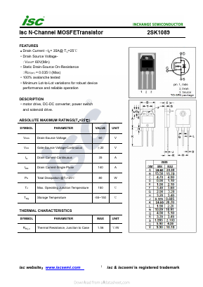 K1089 Datasheet PDF Inchange Semiconductor