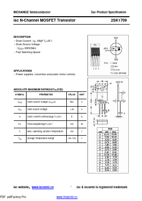 2SK1709 Datasheet PDF Inchange Semiconductor