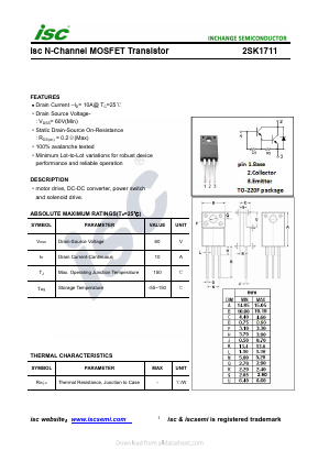 2SK1711 Datasheet PDF Inchange Semiconductor