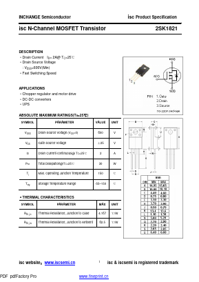 K1821 Datasheet PDF Inchange Semiconductor