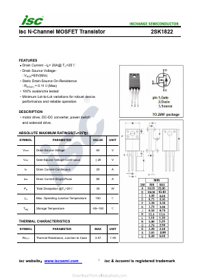 K1822 Datasheet PDF Inchange Semiconductor