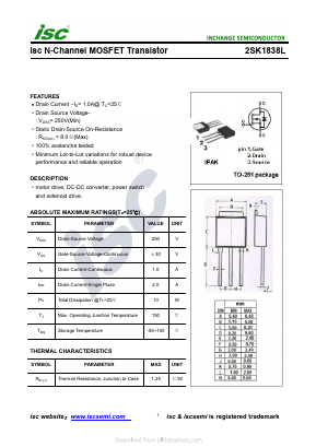 K1838L Datasheet PDF Inchange Semiconductor