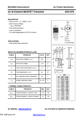 2SK1876 Datasheet PDF Inchange Semiconductor