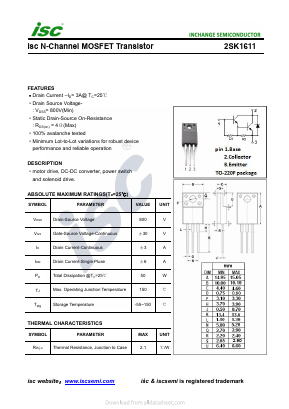 2SK1611 Datasheet PDF Inchange Semiconductor