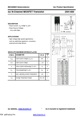 2SK1660 Datasheet PDF Inchange Semiconductor