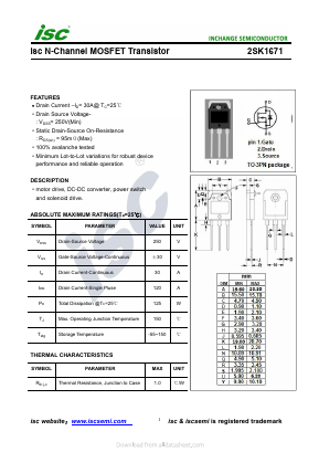 2SK1671 Datasheet PDF Inchange Semiconductor