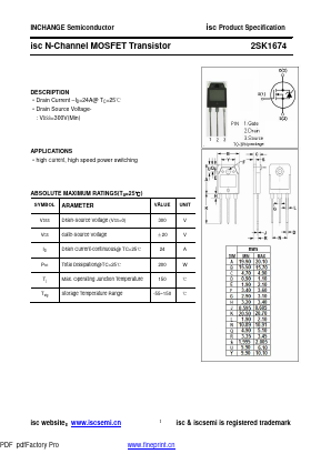 2SK1674 Datasheet PDF Inchange Semiconductor