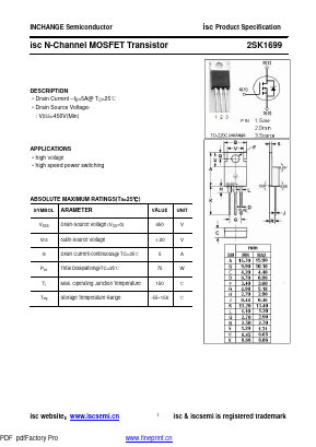 K1699 Datasheet PDF Inchange Semiconductor
