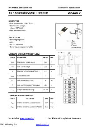 2SK2020-01 Datasheet PDF Inchange Semiconductor
