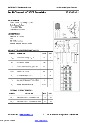 2SK2081-01 Datasheet PDF Inchange Semiconductor