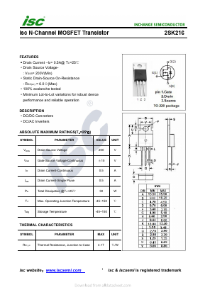 K216 Datasheet PDF Inchange Semiconductor