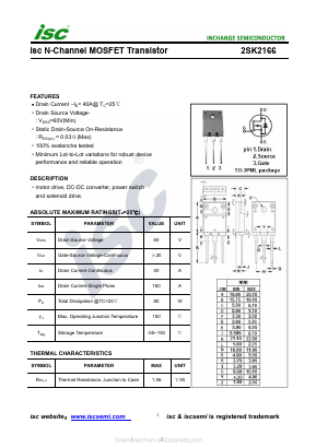 2SK2166 Datasheet PDF Inchange Semiconductor