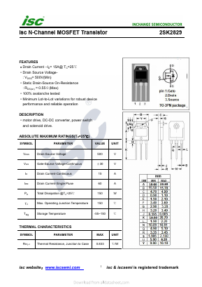2SK2829 Datasheet PDF Inchange Semiconductor