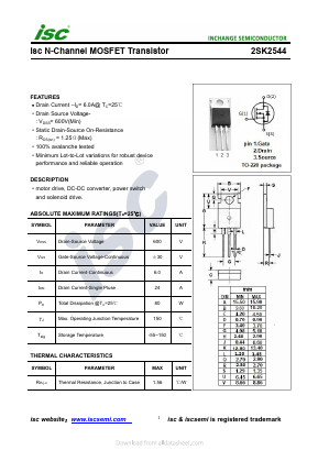 2SK2544 Datasheet PDF Inchange Semiconductor