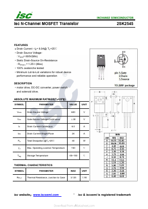 2SK2545 Datasheet PDF Inchange Semiconductor