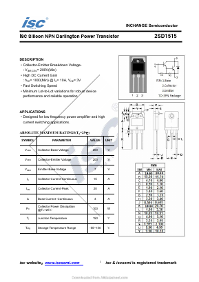 2SD1515 Datasheet PDF Inchange Semiconductor