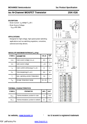 K1526 Datasheet PDF Inchange Semiconductor