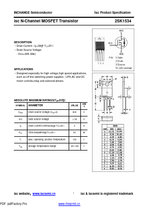 2SK1534 Datasheet PDF Inchange Semiconductor