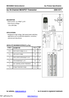 2SK1571 Datasheet PDF Inchange Semiconductor