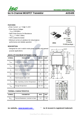 AOD498 Datasheet PDF Inchange Semiconductor