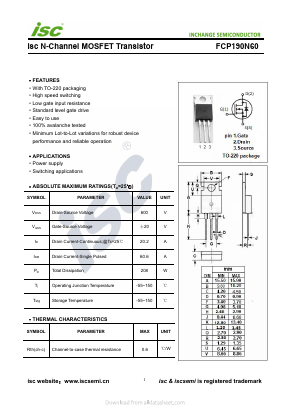 FCP190N60 Datasheet PDF Inchange Semiconductor