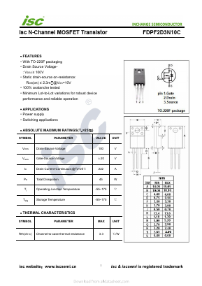 FDPF2D3N10C Datasheet PDF Inchange Semiconductor