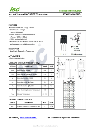 STW15NM60ND Datasheet PDF Inchange Semiconductor