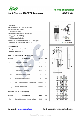 AOT12N30 Datasheet PDF Inchange Semiconductor