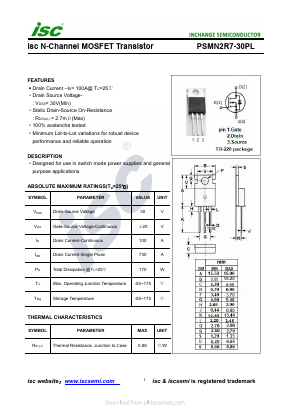 PSMN2R7-30PL Datasheet PDF Inchange Semiconductor