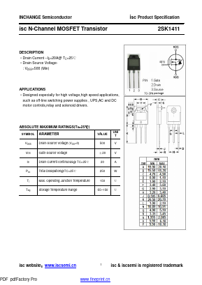2SK1411 Datasheet PDF Inchange Semiconductor