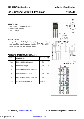 2SK1449 Datasheet PDF Inchange Semiconductor
