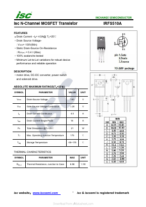 IRFS510A Datasheet PDF Inchange Semiconductor