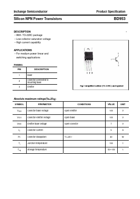 BD953 Datasheet PDF Inchange Semiconductor