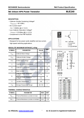 MJE240 Datasheet PDF Inchange Semiconductor