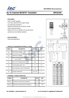 IRFIZ34N Datasheet PDF Inchange Semiconductor