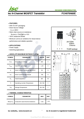 FCH070N60E Datasheet PDF Inchange Semiconductor