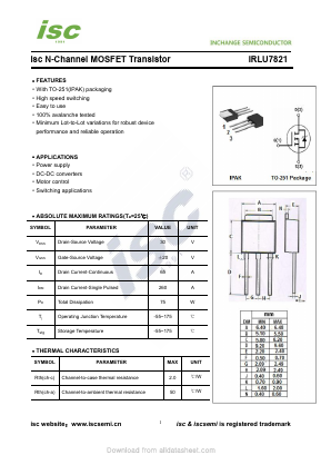 IRLU7821 Datasheet PDF Inchange Semiconductor