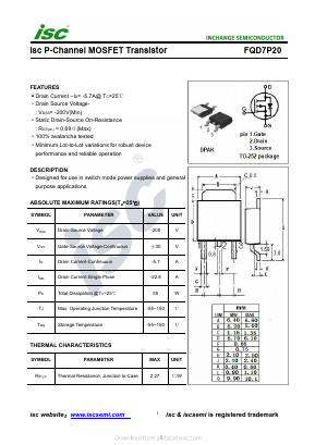 FQD7P20 Datasheet PDF Inchange Semiconductor