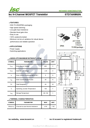 STD7ANM60N Datasheet PDF Inchange Semiconductor