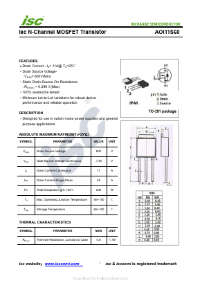 AOI11S60 Datasheet PDF Inchange Semiconductor