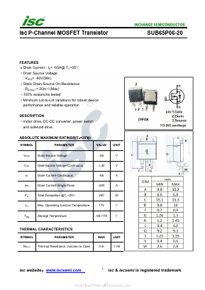 SUB65P06-20 Datasheet PDF Inchange Semiconductor