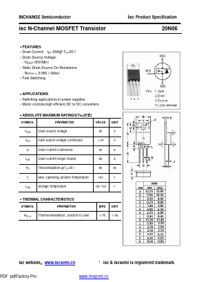 20N06 Datasheet PDF Inchange Semiconductor