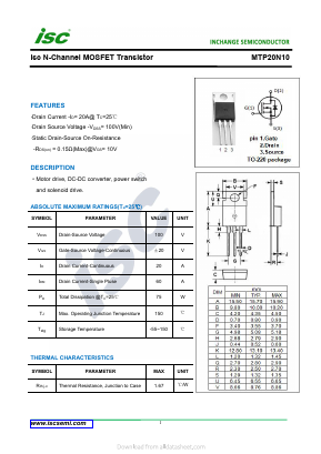 MTP20N10 Datasheet PDF Inchange Semiconductor