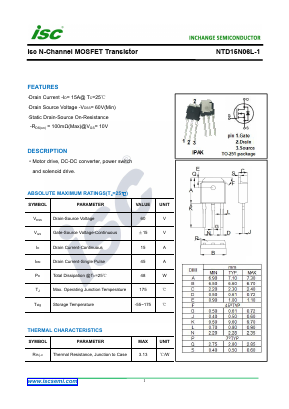 NTD15N06L-1 Datasheet PDF Inchange Semiconductor