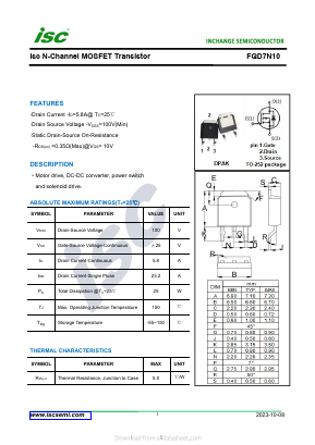 FQD7N10 Datasheet PDF Inchange Semiconductor