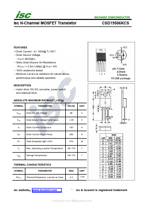 CSD19506KCS Datasheet PDF Inchange Semiconductor